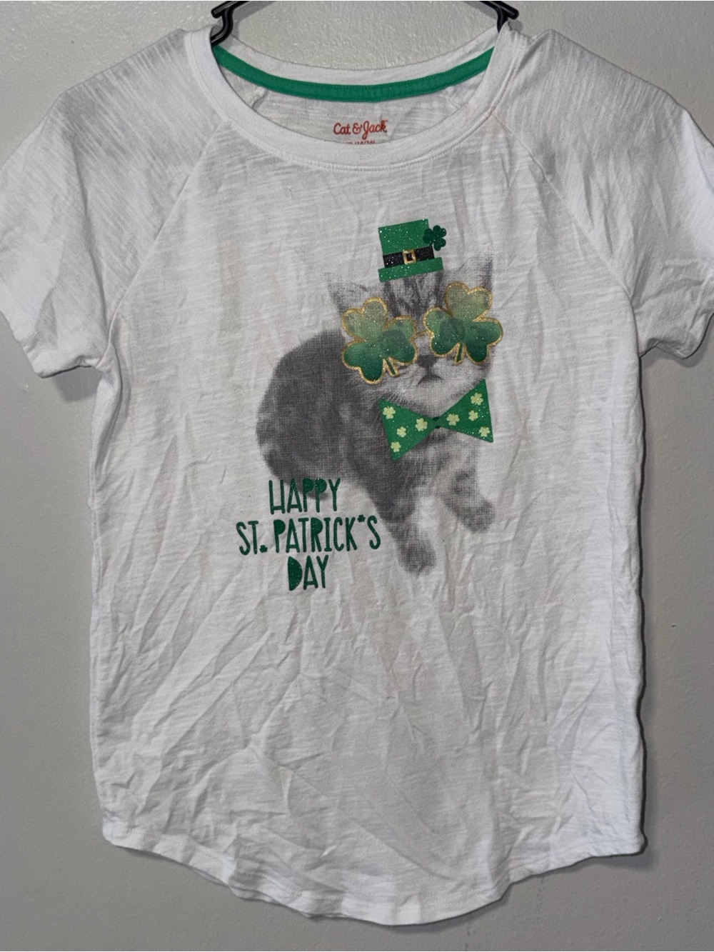 Cat & Jack White Girls' St. Patrick's Day Graphic Tee - Green Accents